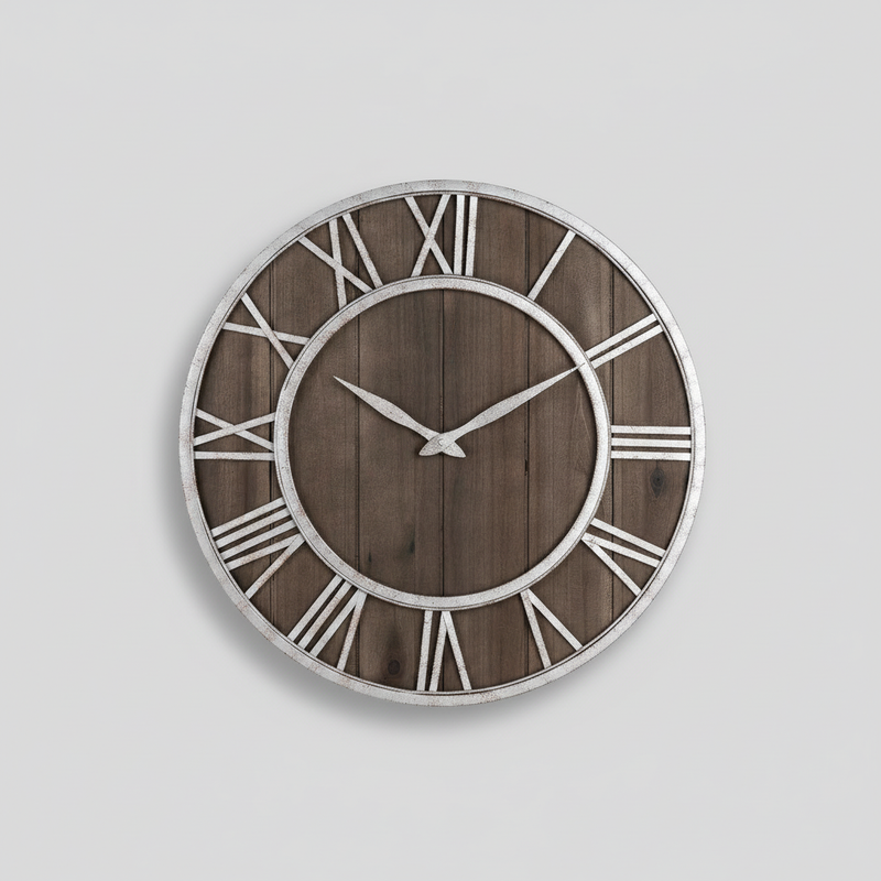 Large Industrial Wall Clock | Wood and Metal Home Decor