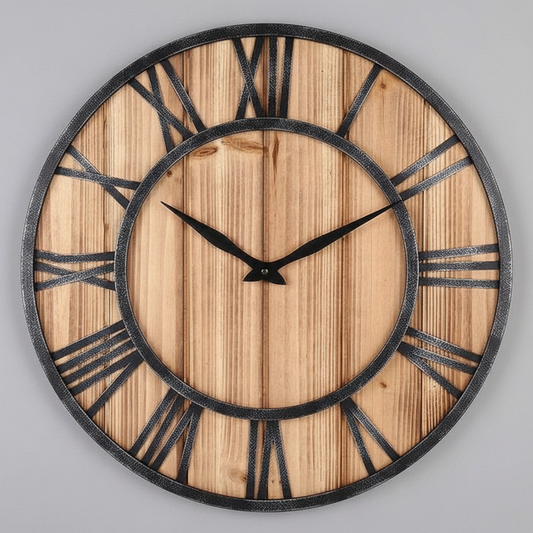 Large Industrial Wall Clock | Wood and Metal Home Decor