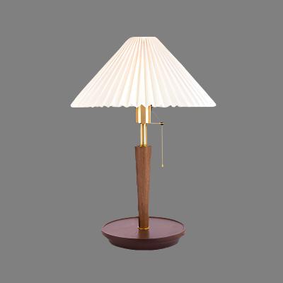 Vintage Pleated Wood Table Lamp | Classic Bedside Lamp