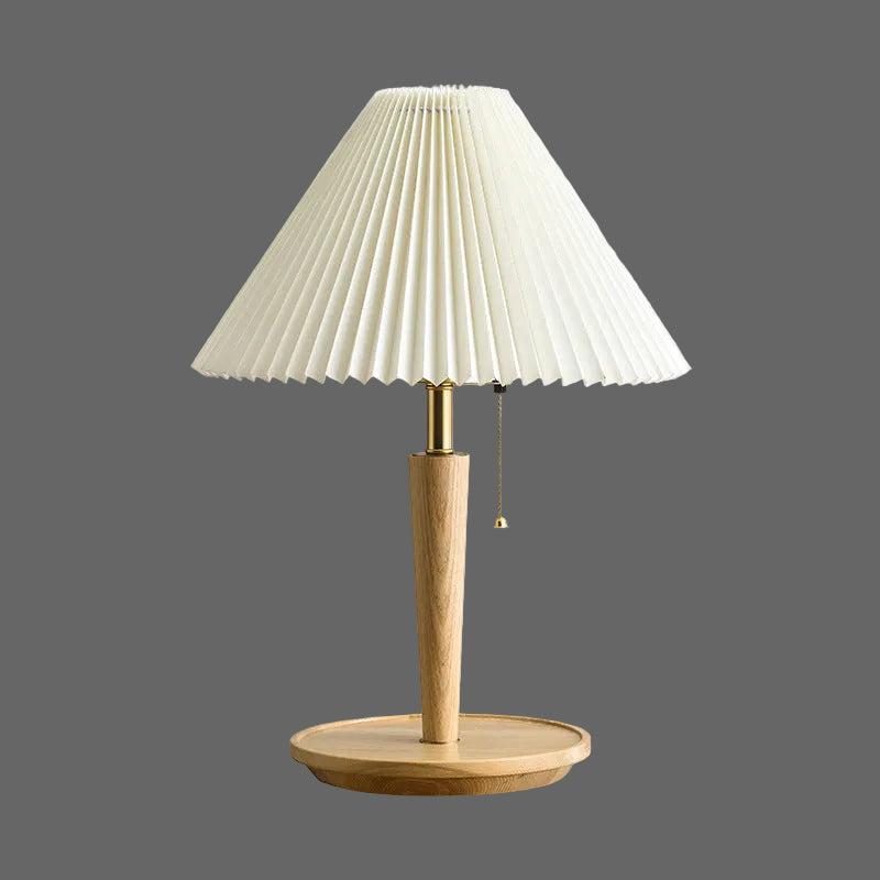 Vintage Pleated Wood Table Lamp | Classic Bedside Lamp