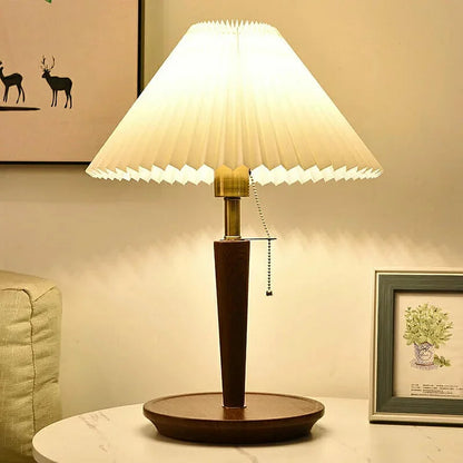 Vintage Pleated Wood Table Lamp | Classic Bedside Lamp