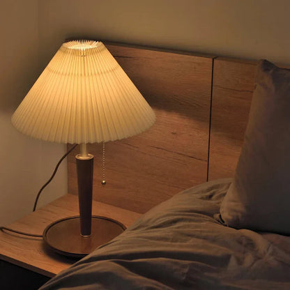 Vintage Pleated Wood Table Lamp | Classic Bedside Lamp