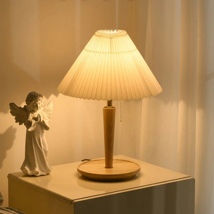 Vintage Pleated Wood Table Lamp | Classic Bedside Lamp
